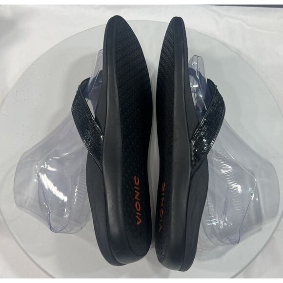 Vionic Tide Sandals Flip Flop Thong Black Supportive Sequin Strap Women Size 10 - Picture 9 of 15